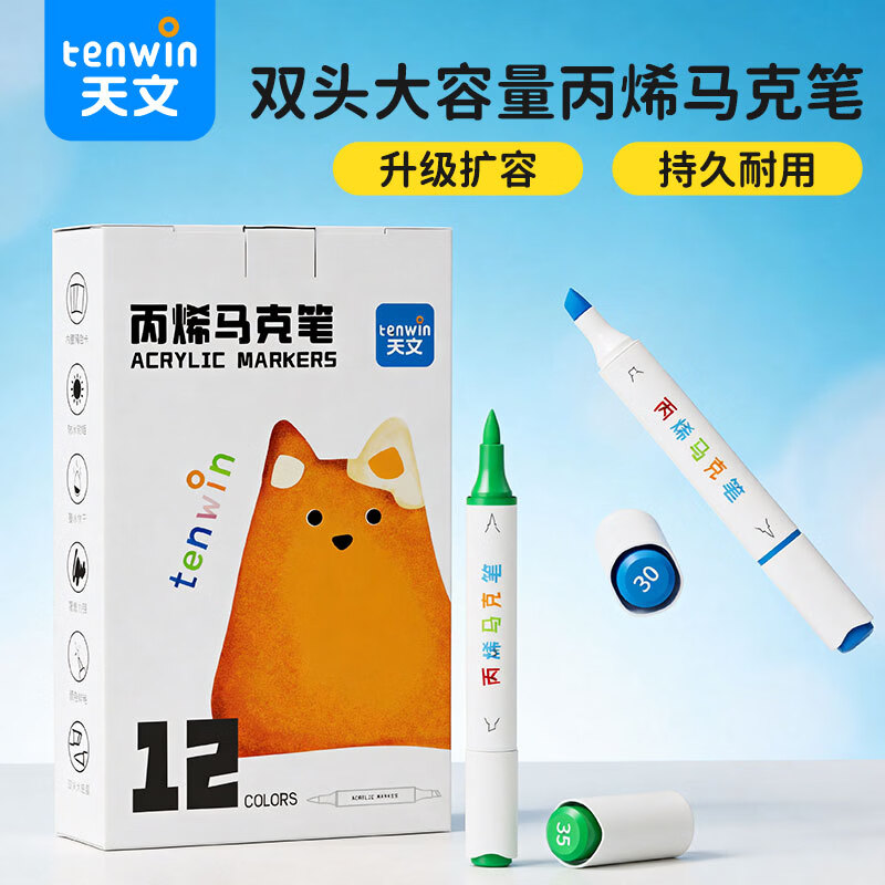 天文水性马克笔丙烯儿童双头学生可水洗水彩笔学生美术生日礼物12色
