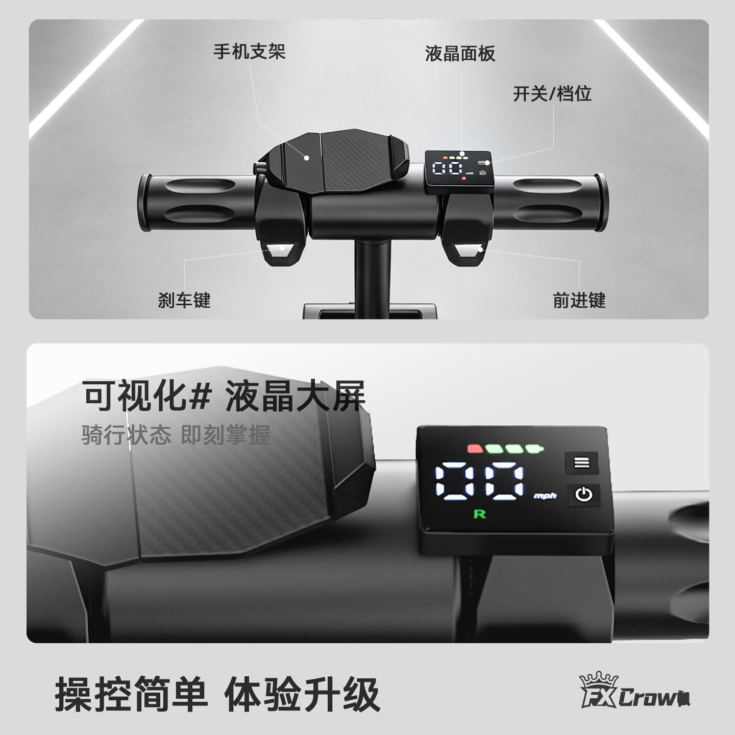 FX CROWN电动行李箱可骑行拉杆登机箱铝框可坐智能代步遛娃20英寸旅行箱 2个电池【骑行20公里+承重220斤】可登机 20英寸 墨绿色