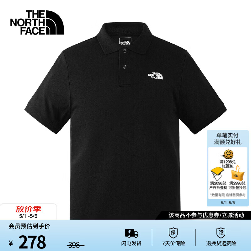 北面（The North Face）POLO衫男经典款户外翻领休闲短袖T恤春夏新品 JK3/黑色 XL /180