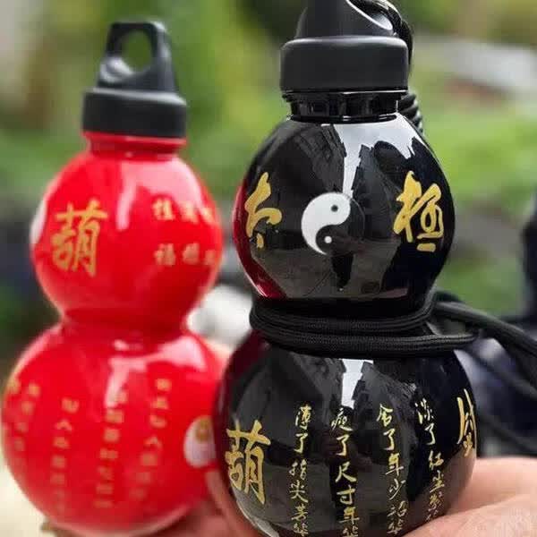 咏幻运动水杯葫芦水壶东方黑神话葫芦塑料学生男女生高颜值水杯便携式 750毫升紫色-带手提-八卦烫金贴纸