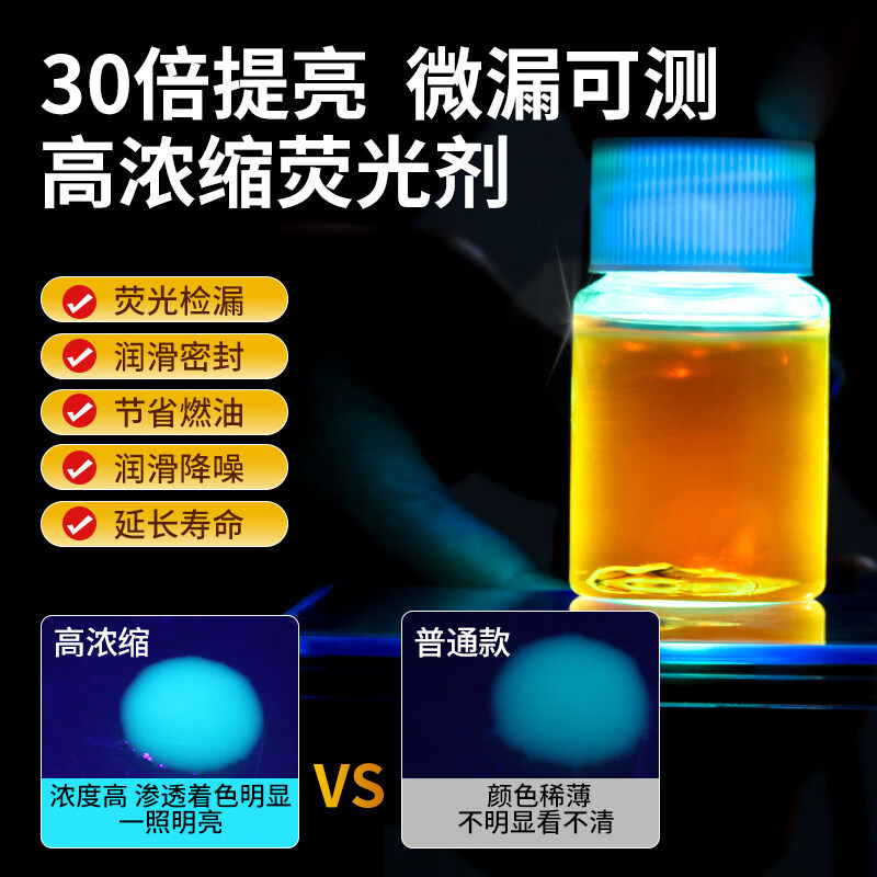 NVE汽车空调荧光剂检漏工具冷气测漏荧光液检测紫光灯分段查漏神器 【高配版9件套】43ml浓缩荧光油/供14辆车/检出率99%