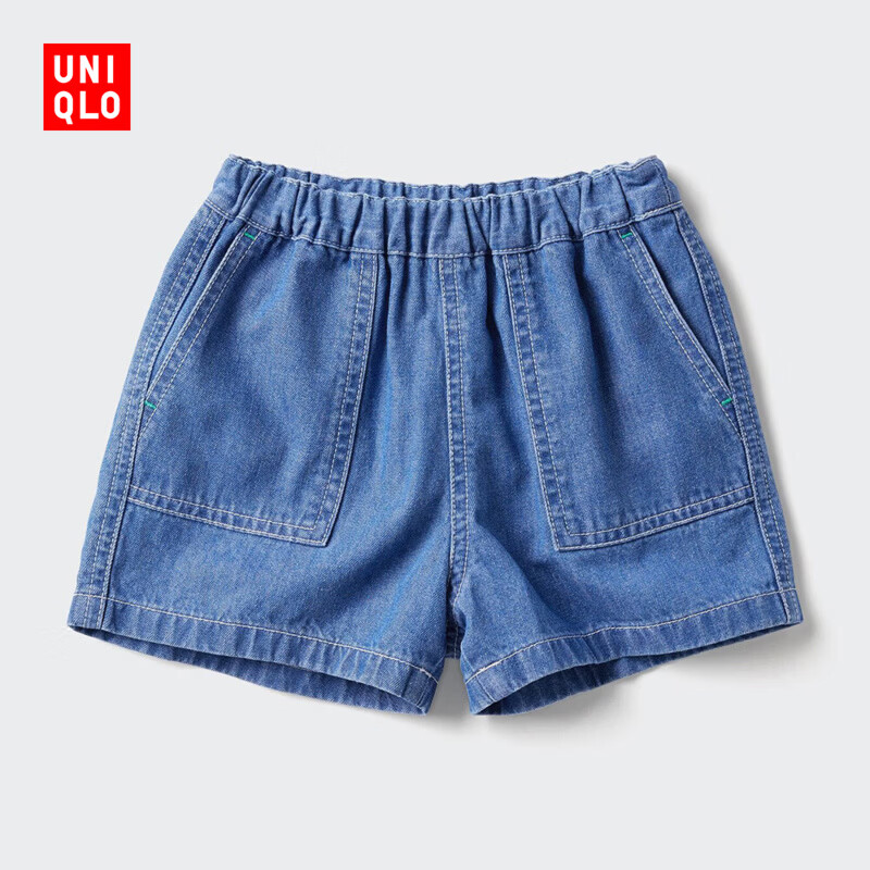 优衣库婴幼儿宝宝牛仔松紧短裤/水洗产品26春夏新款481787 65 宝蓝色 100