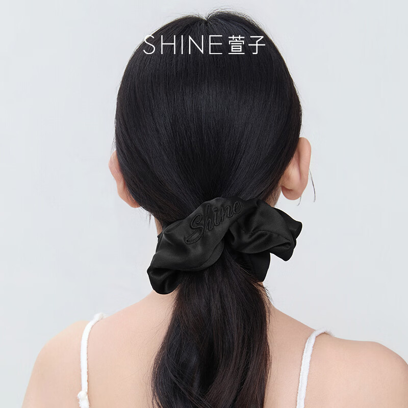 萱子（SHINE）[商场同款]真丝刺绣系列优雅发圈春夏多色发绳氛围感生日礼物 黑色 1个
