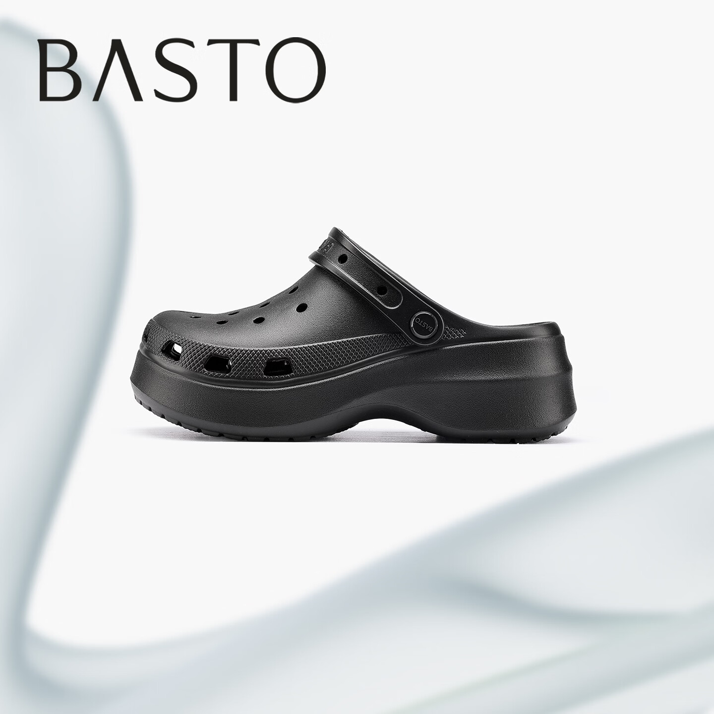 百思图（BASTO）2026新款软底泡芙云朵洞洞鞋外穿时尚女款凉鞋厚底增高凉鞋超舒服 黑色-云朵款-底厚5厘米 39