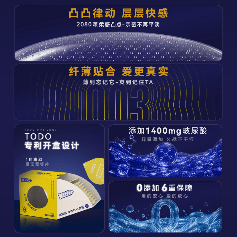 TODO全新超量玻尿酸高端避孕套延时持久安全套 凸凸套凸感波点玻尿酸安全套超薄凸感颗粒润滑情趣套 10只装（下单额外送体验装1只 到手11只）