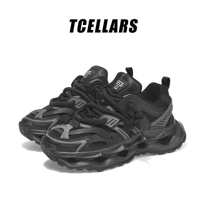 Tcellars黑武士老爹鞋男2026新款厚底增高网面透气休闲运动鞋 大码 38 玄清黑【升级款】 36
