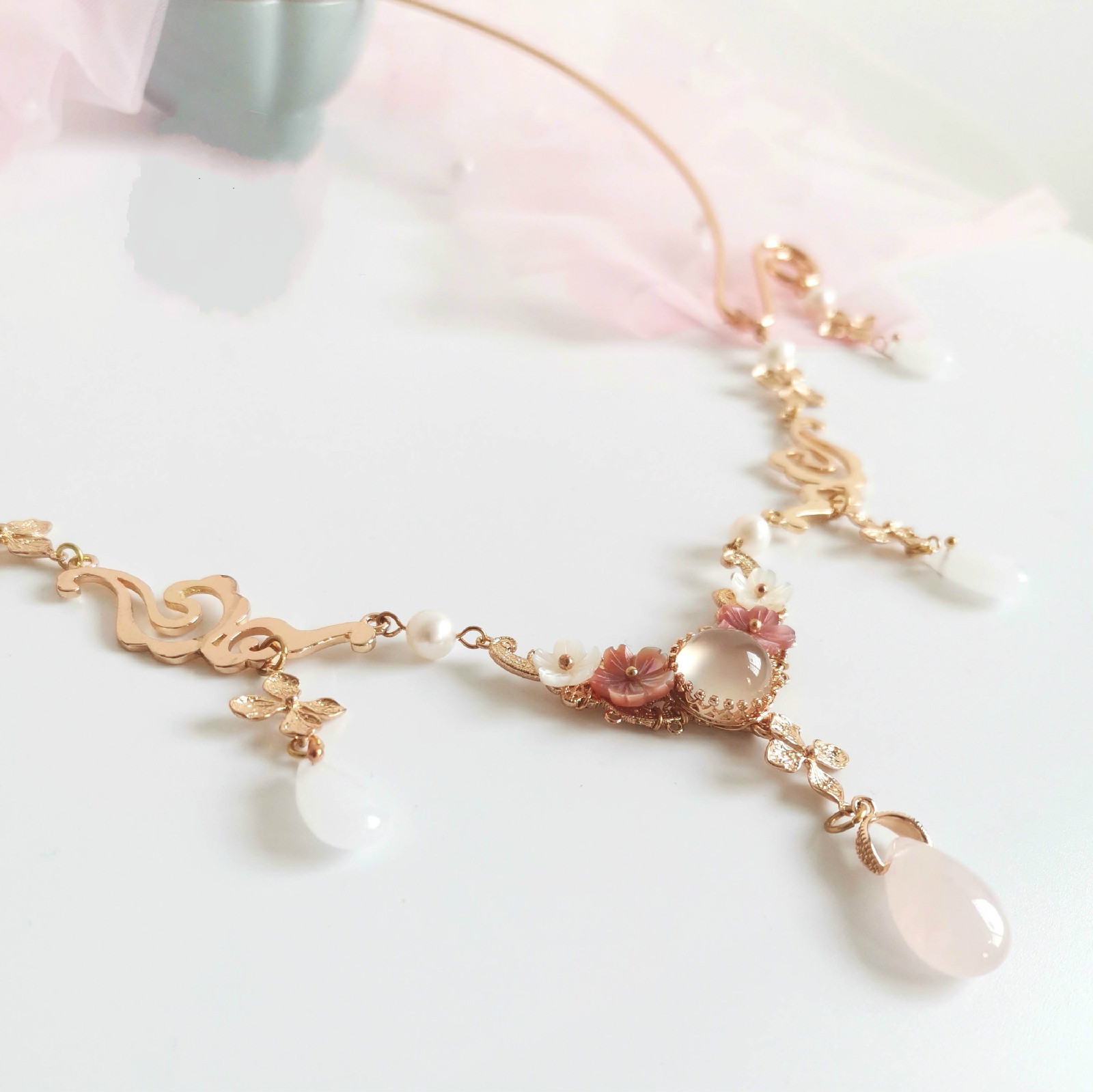 【粉烟萝】璎珞圈古风手工古代粉红色项圈手工汉服配饰不负卿 【粉烟