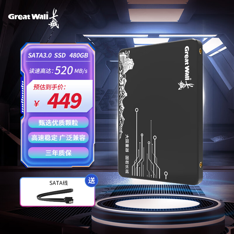 长城（Great Wall）480GB SSD固态硬盘 SATA3.0接口 读速520MB/S台式机/笔记本通用 GW520系列