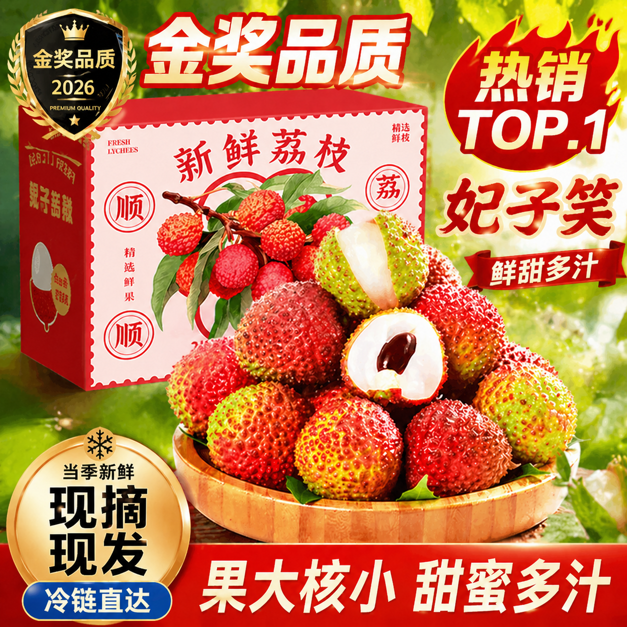 静羽荔枝新鲜2026一箱妃子笑【多地次日达】海南当季新鲜水果送礼物盒 5斤精选装净重4.5斤 30年老树【A+级果】 京东折扣/优惠券