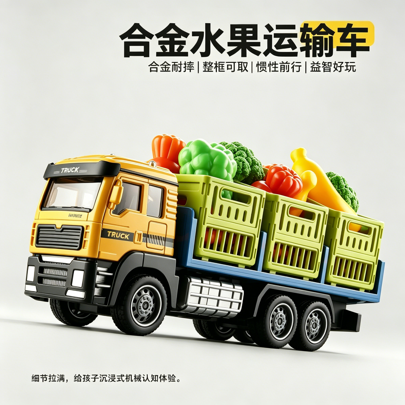 中精质造超大号合金加长版水果运输车儿童玩具车工程车惯性玩具拖车男孩车 合金大号水果运输车/惯性前行 满满当当的水果