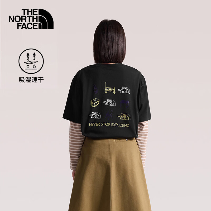 北面（The North Face）26春夏新款短袖T恤男户外情侣速干衣吸湿透气印花运动t恤女8M7C HL0 宇宙黑 L （女生建议拍小一码）