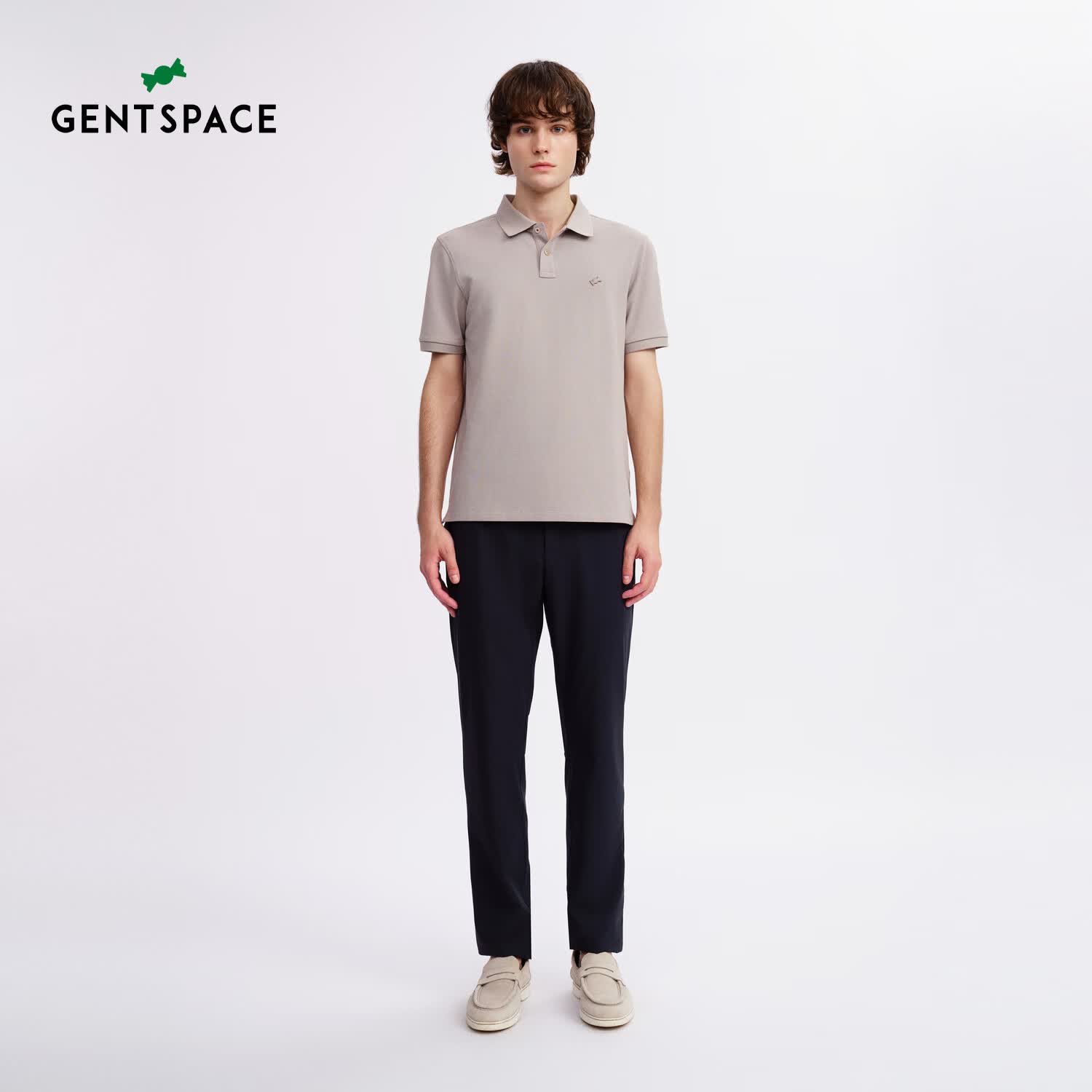 GENTSPACE男士短袖POLO衫春夏新品低调时尚利落短袖T恤衣服上衣 灰卡其 S 46 170/92A