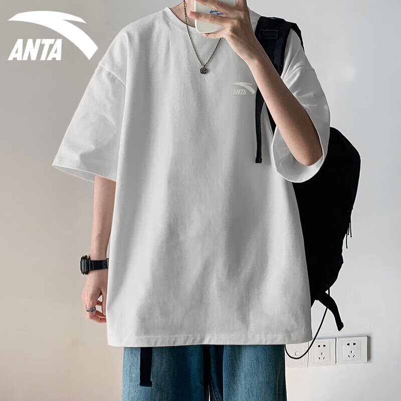 安踏(ANTA)短袖男t恤2026夏季新款纯棉透气圆领宽松潮流简约休闲运动上衣 原木色(92%棉) 2XL /185(160-180斤)