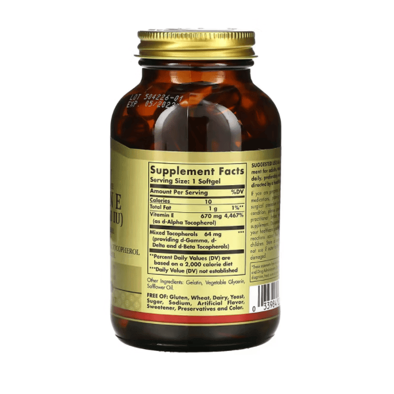 SOLGAR美国维生素E全谱维E高含量1000IU vitamin E 100粒 维生素E 100粒 维生素E 100粒*1瓶 体验装 100ml*1瓶