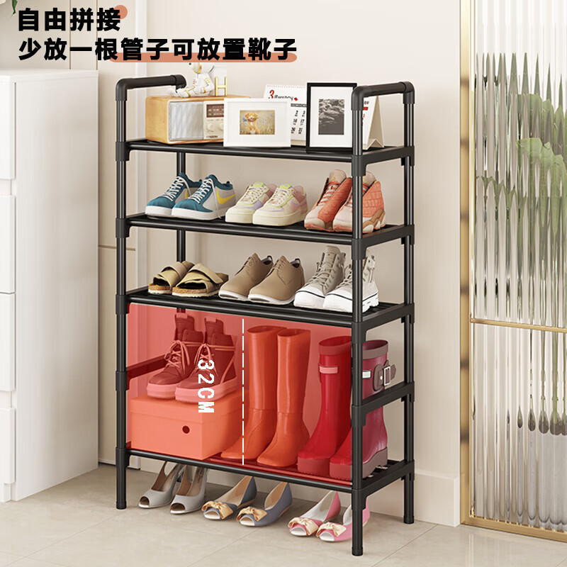 简易鞋架出租屋门口结实特价多层置物架家用学生多功能收纳架鞋柜 3层黑色【长45CM】