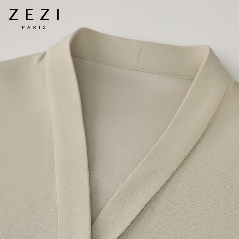 ZEZIV领醋酸衬衫短袖单排暗扣女时尚衬衣气质休闲通勤衬衫2026夏新款 雅银灰 M （100-110斤）