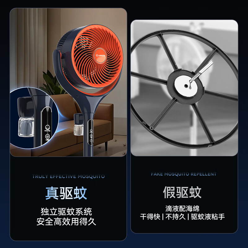 艾美特（AIRMATE）【直流电机】AI语音驱蚊空气循环扇家用电风扇抗菌扇叶负离子净化落地扇电扇空调伴侣 【蓝橙尊享款】抗菌扇叶网罩+负离子+预约定时