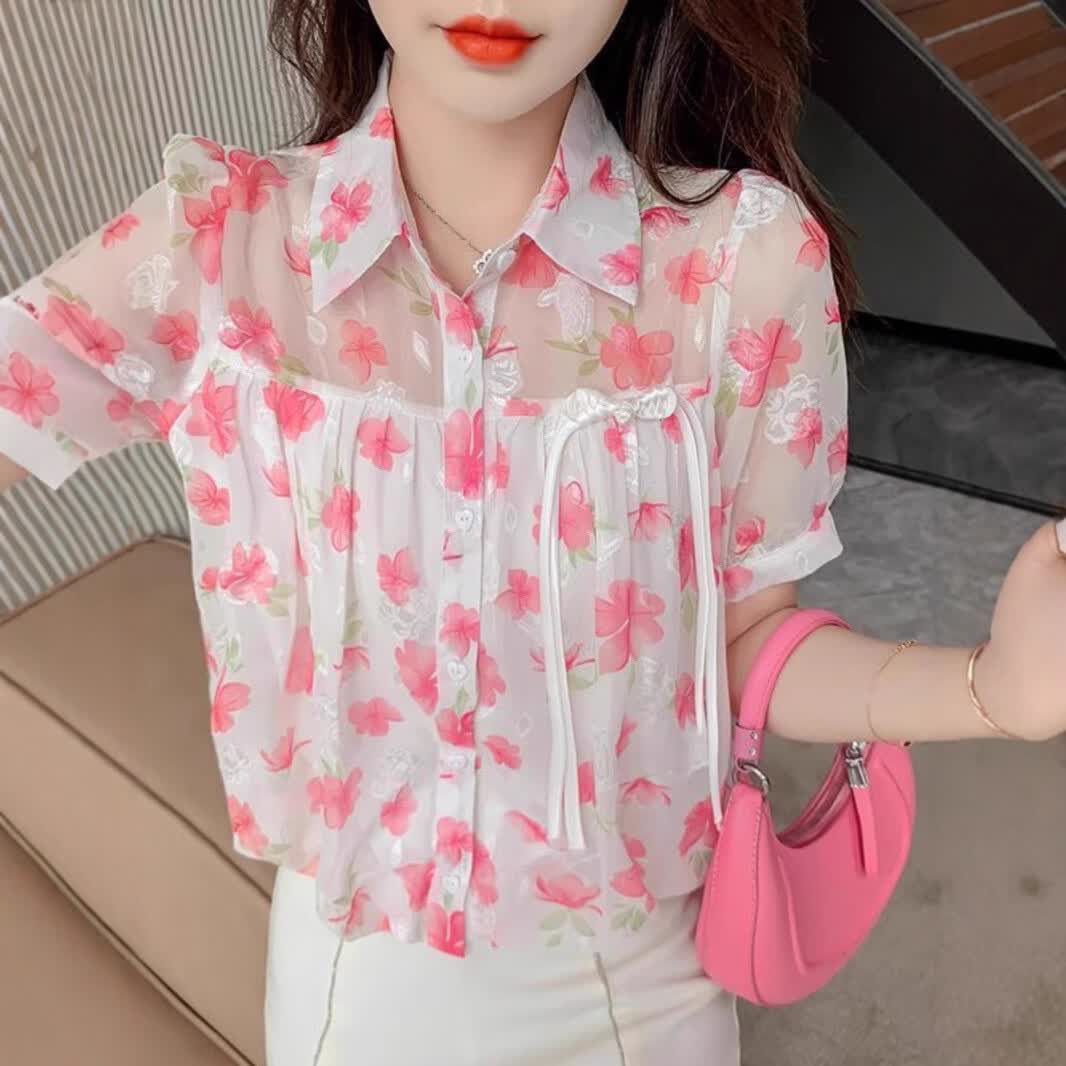 ZSCK短袖雪纺衬衫女夏季2025年薄款慵懒风上衣西装领设计感小众打底衫 黄色 3XL 【135-150斤】