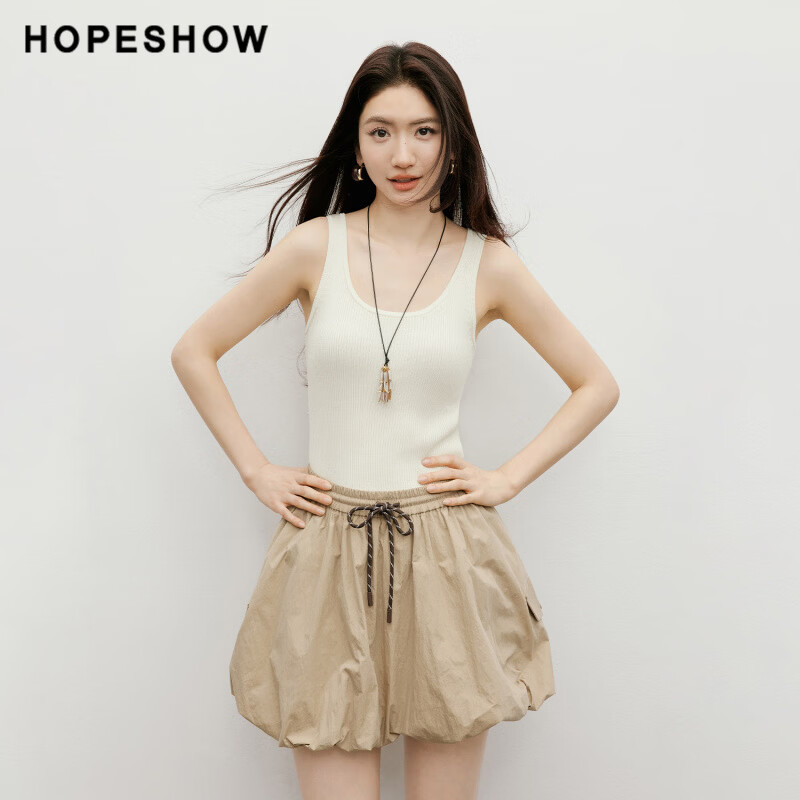 红袖（hopeshow）2026春夏女装100莱赛尔针织背心U领吊带上衣 米白004 S 155/80A/80-105斤