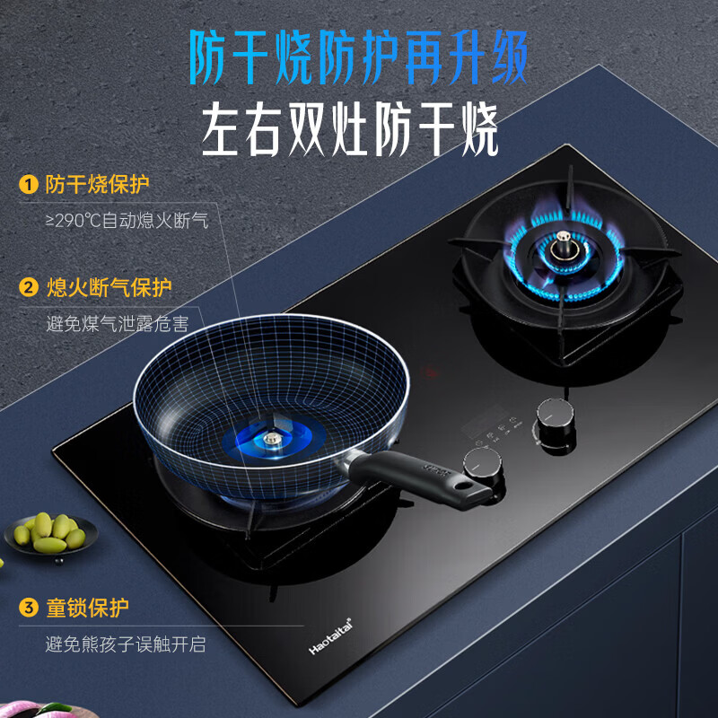 Haotaitai妈妈安全灶家用防干烧燃气灶定时双灶台猛火天然气煤气灶 液化气20Y 【双边防干烧+双定时+可调底盘】TR02-SFD