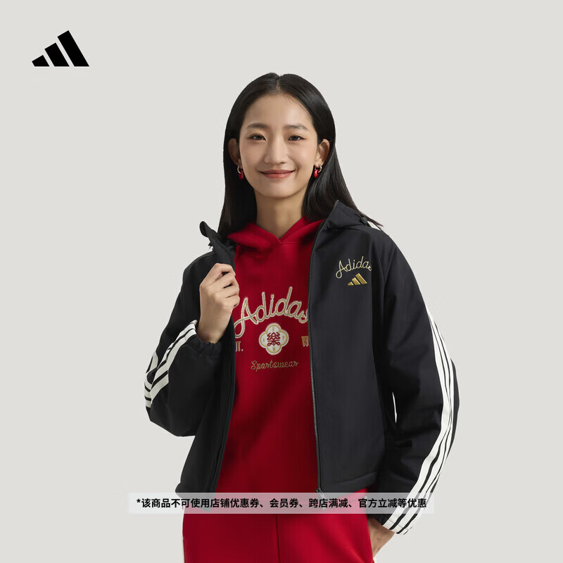 adidas金晨同款拒水潮流宽松加绒软壳夹克外套女阿迪达斯轻运动   黑色   XL