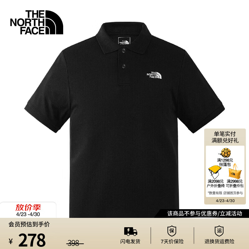 北面（The North Face）POLO衫男经典款户外翻领休闲短袖T恤春夏新品 JK3/黑色 L /175