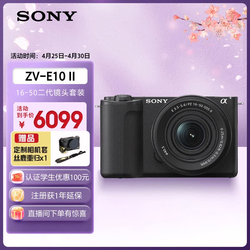 索尼（SONY）ZV-E10 II APS-C画幅微单相机 滤镜直出 黑色标准镜头套装(ZV-E10M2K ZVE10二代)