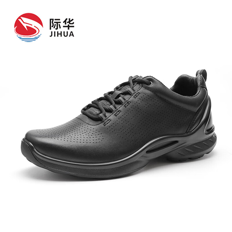 际华3515一体成型牛皮皮鞋商务休闲透气轻便防滑耐磨真皮男鞋夏季 黑色 鞋带款 42