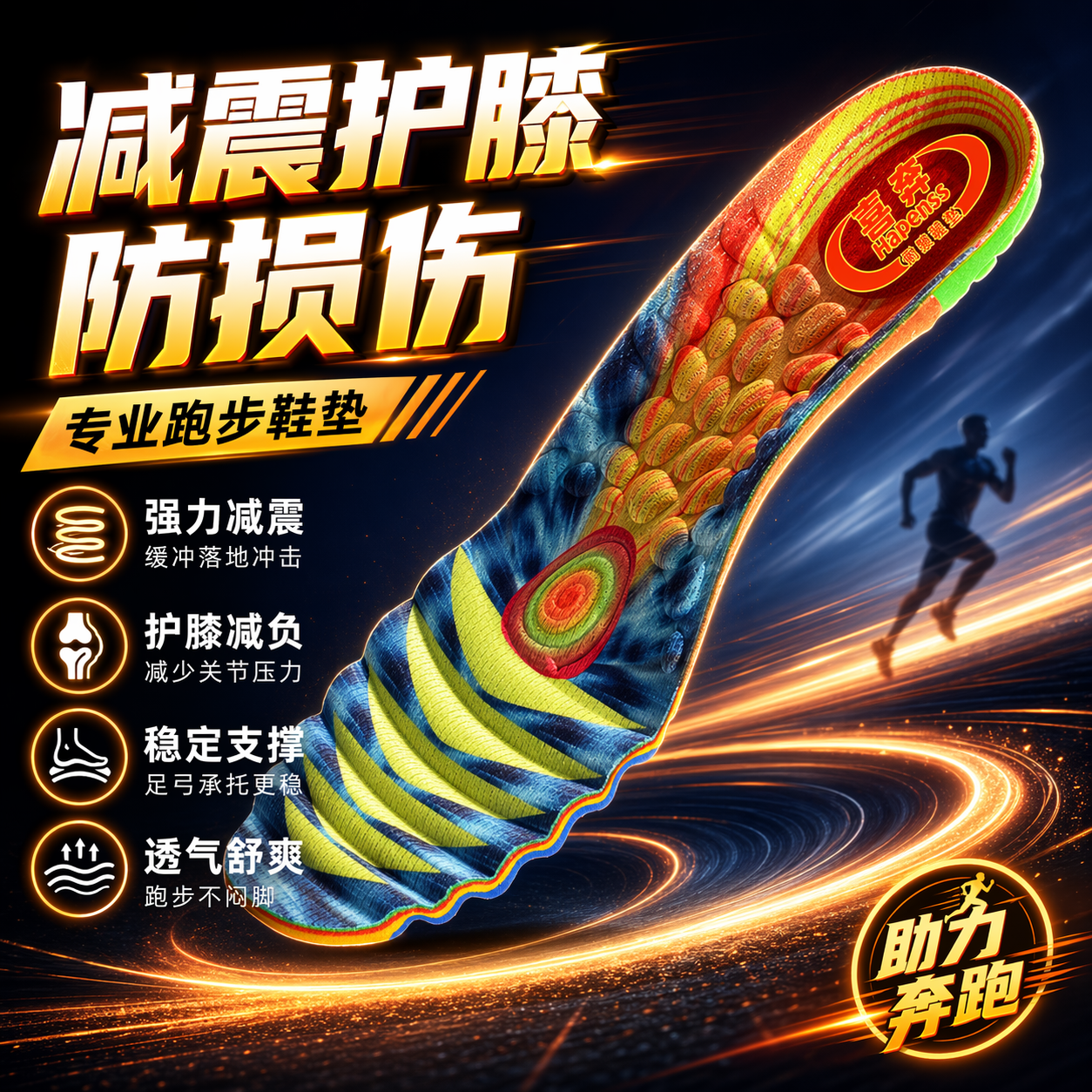 喜奔专业跑步鞋垫运动男女马拉松扁平足减震高弹足弓支撑吸汗透气防臭 38码 内长240mm 京东折扣/优惠券