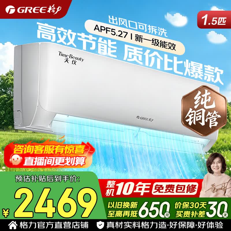 格力空调 天仪pro/天仪 1.5匹 新一级能效 变频冷暖 纯铜管 节能省电 壁挂式空调挂机 家电国家补贴 1.5匹 天仪 性价比爆款 纯铜管