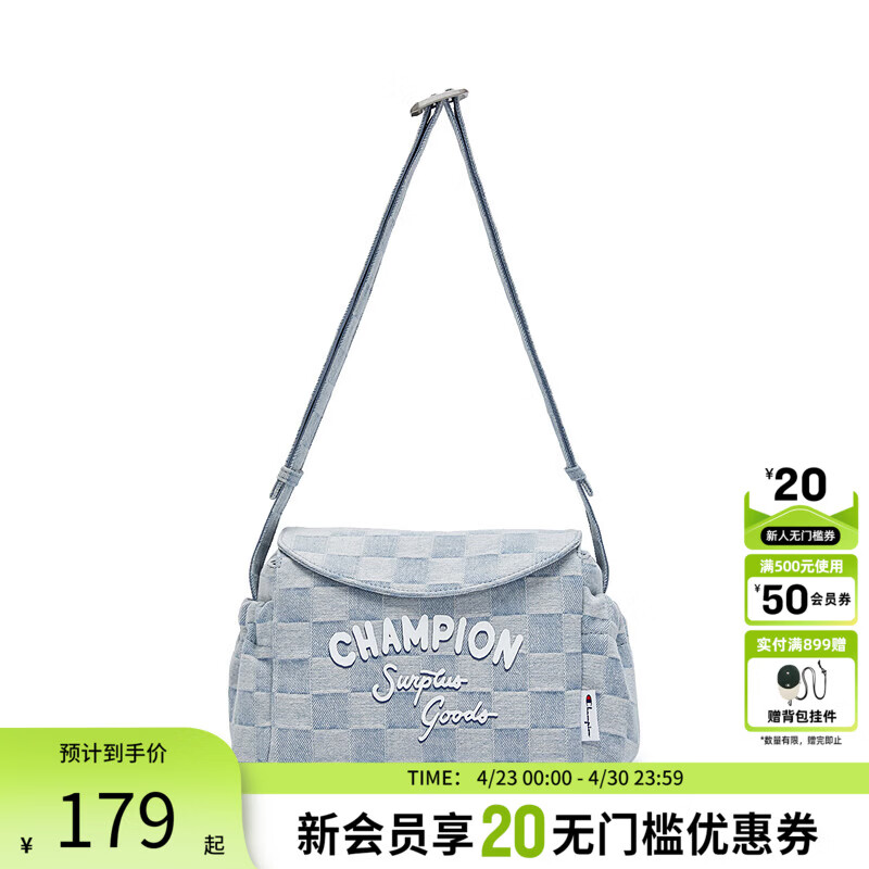 Champion冠军2025春季新款单肩包女休闲男潮流情侣斜挎吐司包通勤户外 浅蓝 均码
