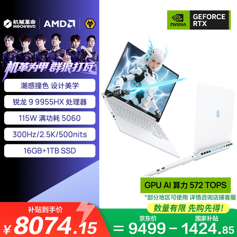 机械革命蛟龙16 Pro 潮玩版 2026 16英寸游戏电竞笔记本电脑(R9-9955HX 16G 1T RTX5060 300Hz白)