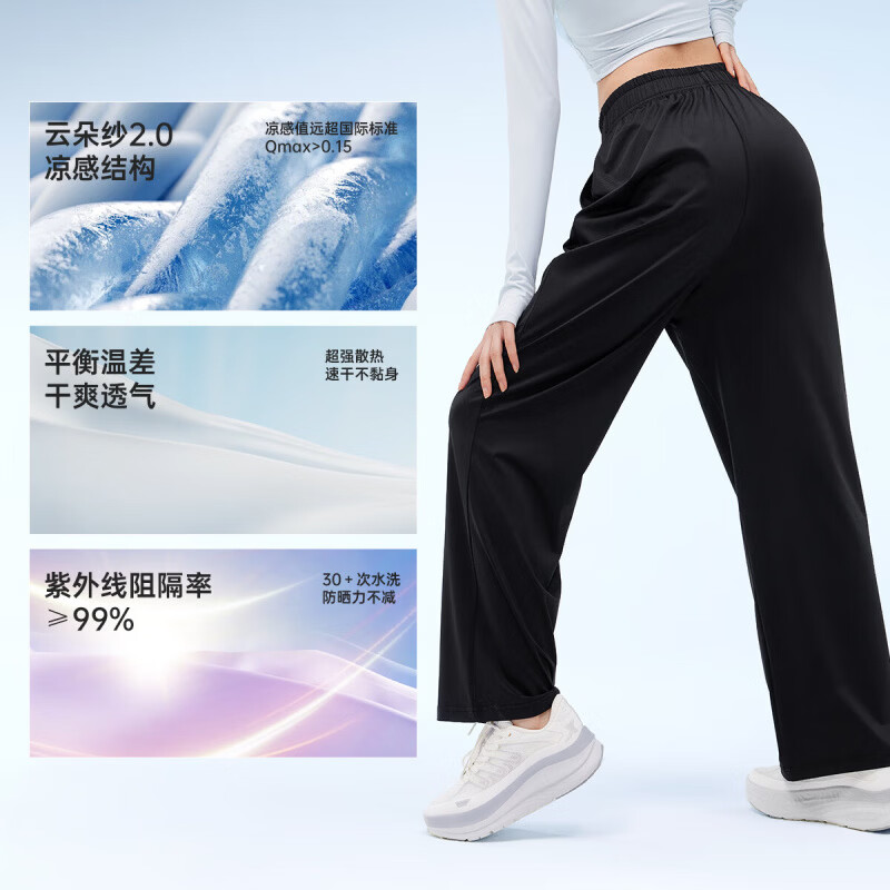 VVC防晒裤女冰丝垂感防晒裤女夏季宽松直筒阔腿裤ZT 曜石黑 L