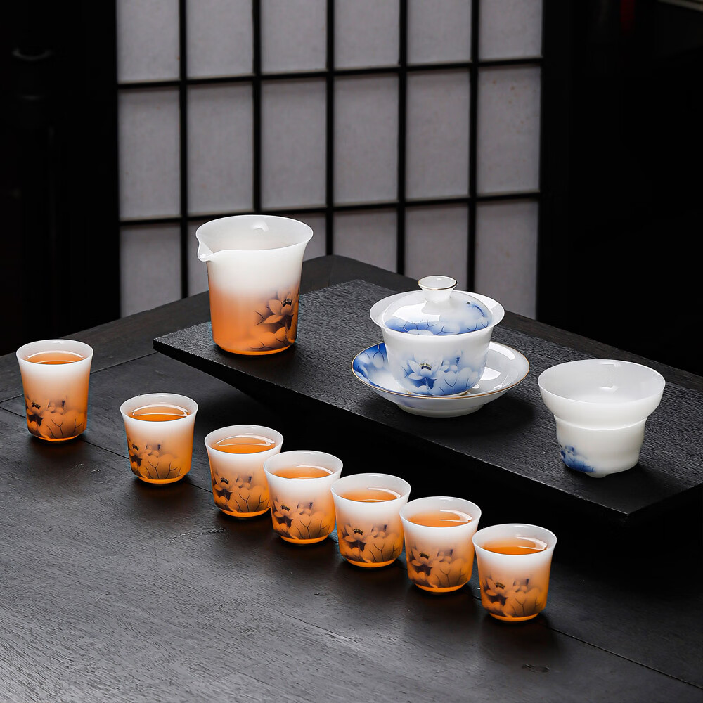 羊脂玉瓷功夫茶具套装高档礼品老板礼物茶杯 纯白 6人饮 1件