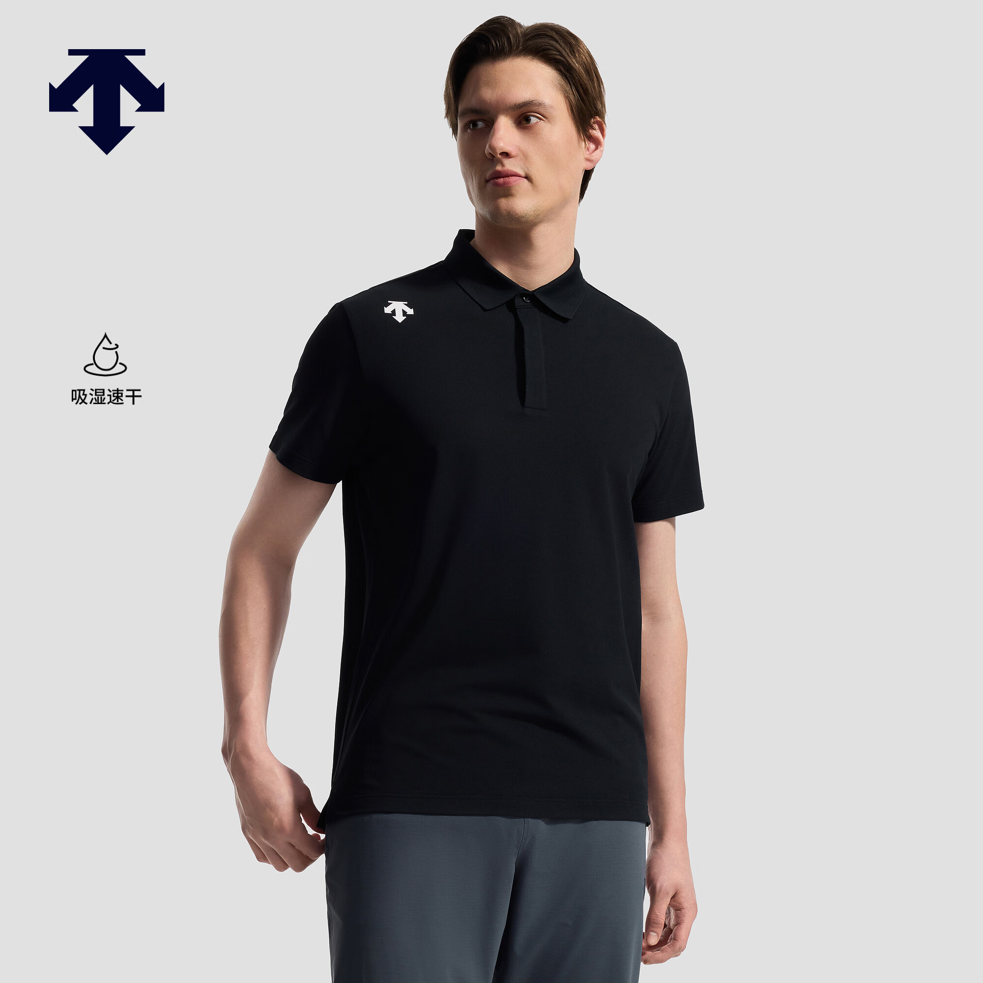 迪桑特（DESCENTE）TRAINING系列男士吸湿速干TOUGH短袖POLO衫新品 BK-黑色 L (175/96A)