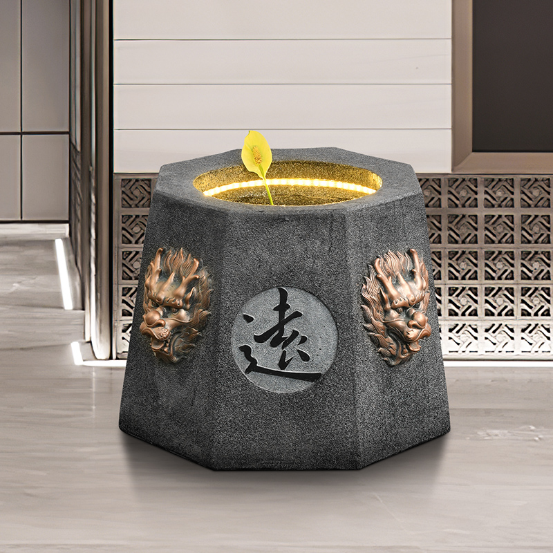 外庭院花园玄关落地景观古井养鱼池水池装饰摆件 蛟龙得水(70*70*48)