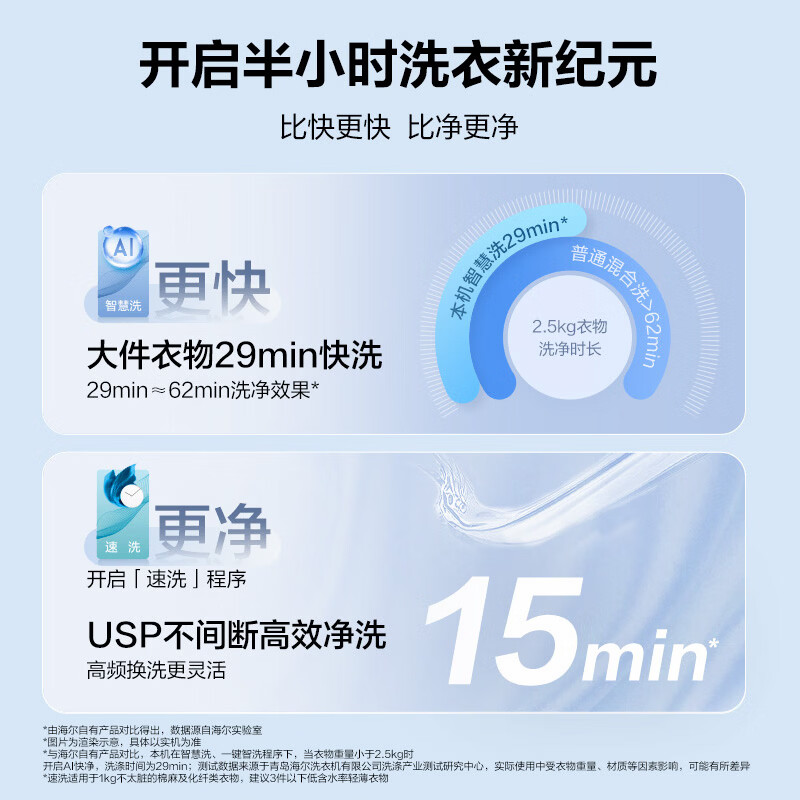 海尔(Haier)云溪4.0pro 滚筒洗衣机全自动大容量10公斤单洗 懒人家用Ai直驱洁净 1.28高洗净比 75DW 滚筒单洗 10kg