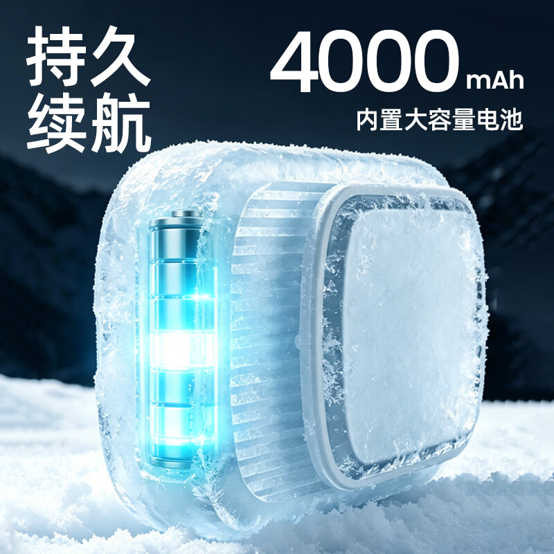有厘头冰敷挂腰小风扇制冷超长续航便携降温神器户外骑行工地外卖超大容量电风扇usb充电多功能挂脖风扇 冰蓝色【冰敷制冷】 4000mAh