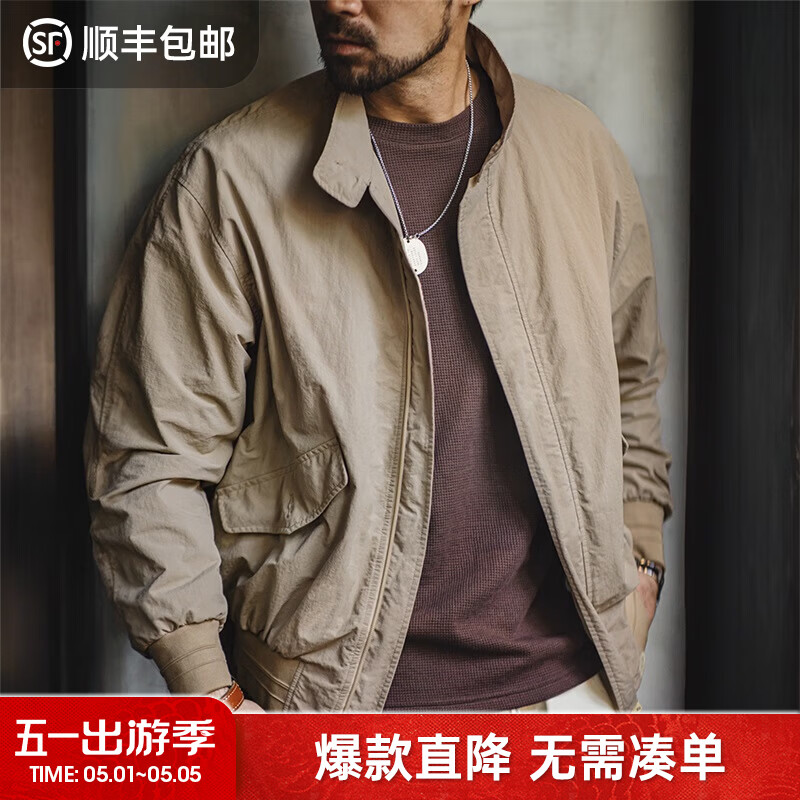 马登工装美式复古哈灵顿G9立领夹克男轻户外阿美咔叽男士休闲外套春 浅卡其色 【衣服男装/简约休闲外套】 L （版型宽松，建议拍小一码）