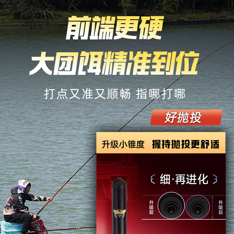 美人鱼千斤顶轻量巨物二代鱼竿轻量碳素台钓竿鲢鳙青鱼竿草鱼翘嘴钓鱼竿 6.3m 千斤顶轻量巨物二代 6H 28调 送原装竿稍