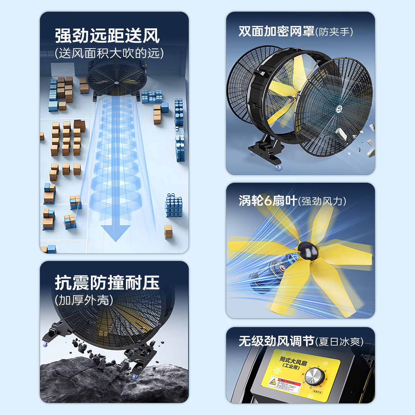 先锋(SINGFUN)工业风扇工业大风扇移动圆筒大功率永磁强力大风机趴地扇工业电风扇商用降温风扇变频落地扇 30寸交流-双网加密+无极调速+万向滑轮