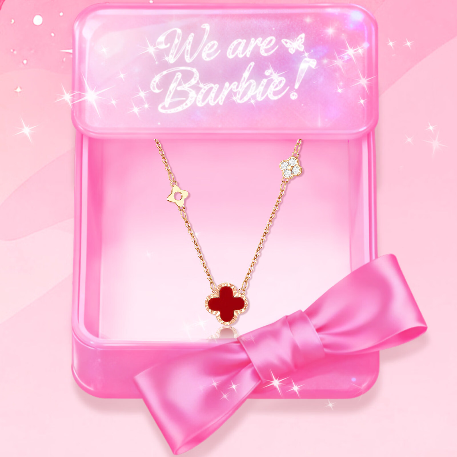 芭比Barbie【经典四叶草限定】幸运玫瑰金浩瀚银四叶草 红色