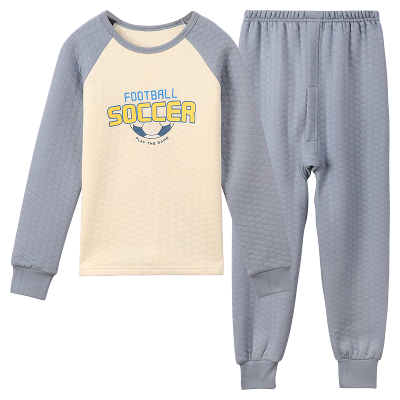 红豆儿童保暖内衣套装男中大童秋冬三层保暖空气层套装学生秋衣秋裤 H1S5069中麻灰（低圆领） 150