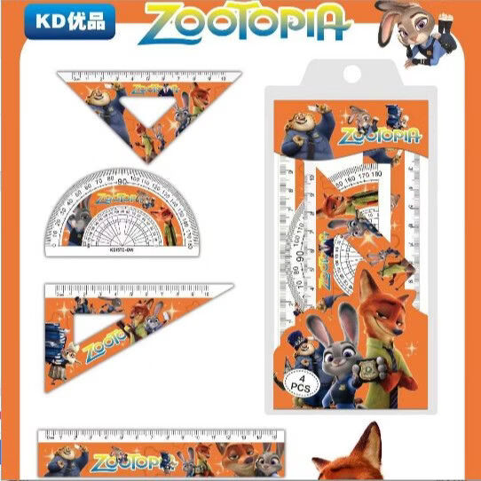 映棠疯狂动物城尺子高颜值卡通小学生开学季四件套制图尺子套装文具初中小学生学习文具新款礼物 KD15TC-DWC疯狂动物城2套尺-随机一套
