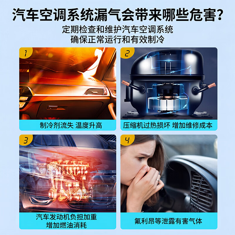 NVE汽车空调荧光剂检漏工具冷气测漏荧光液检测紫光灯分段查漏神器 【高配版9件套】43ml浓缩荧光油/供14辆车/检出率99%