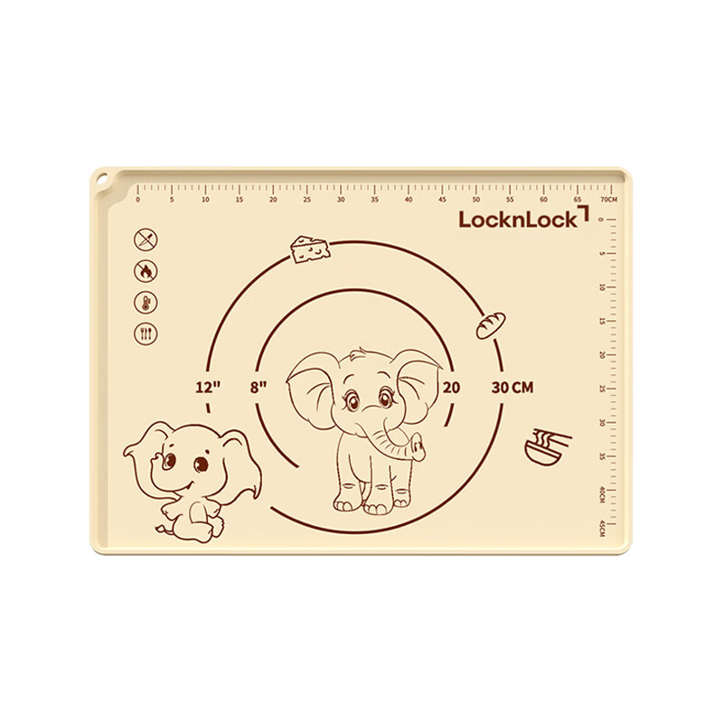 LOCK&LOCK揉面垫食品级硅胶擀面垫家用和面垫防滑不粘加厚型烘焙套装 小飞象【铂金硅胶】50*40 【抗菌99.9%】送擀面杖+切面刀