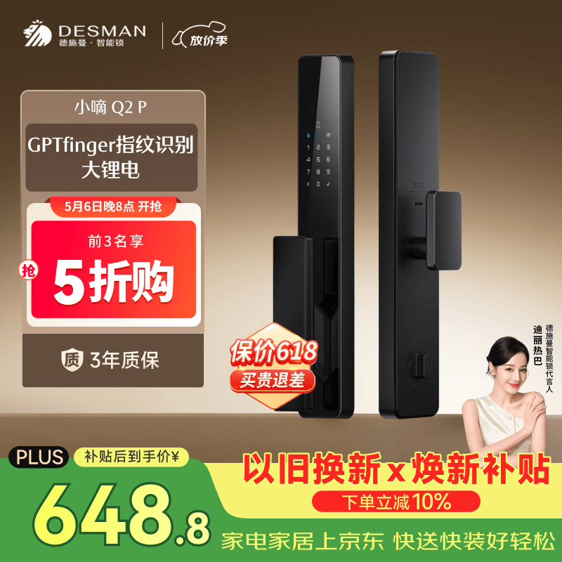 德施曼（DESMAN）智能门锁密码锁入户门 电子锁家用防盗指纹锁小嘀Q2P