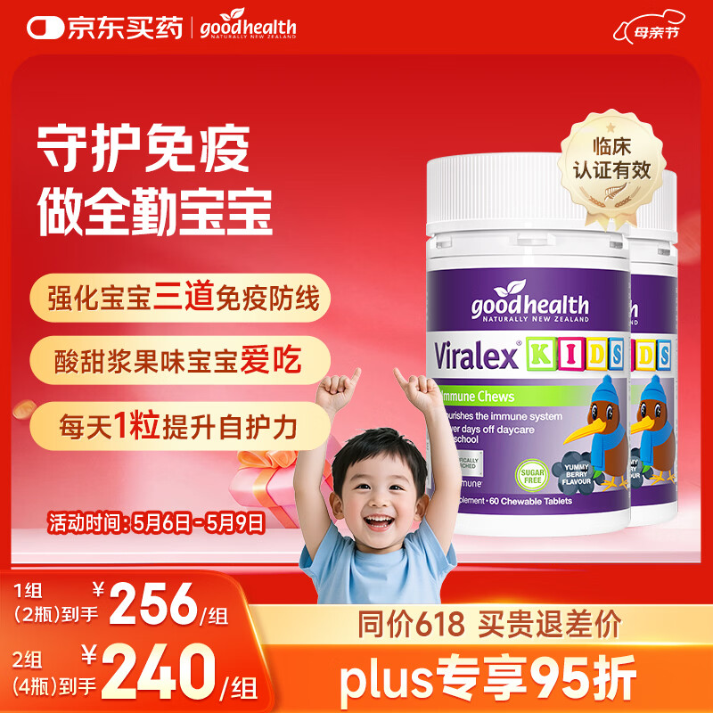 好健康goodhealth嚼嚼乐葡聚糖婴幼儿童免疫增强抵抗力维生素VC60粒*2瓶