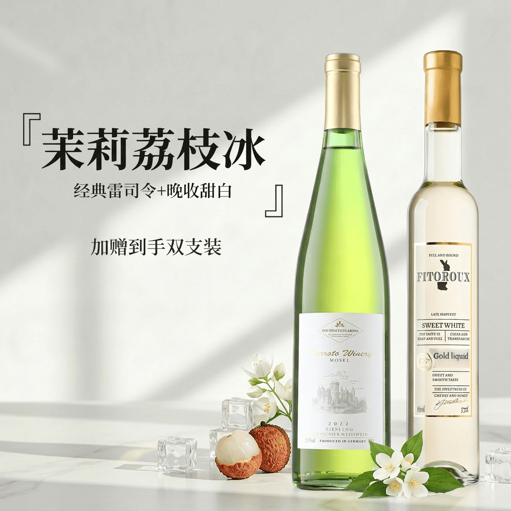 露颂【荔枝山竹冰】法国晚收甜白葡萄酒微醺果酒原酒进口礼盒送礼 【雷司令*甜白官配CP】帕罗图雷司令*1晚收甜白*1