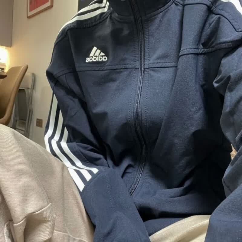 阿迪达斯（adidas）三叶草QQ糖外套纯棉刺绣经典三条明星同款男女学生春秋季运动夹克 阿迪达斯藏青色刺绣款 2XL 建议180-185CM 160-180斤